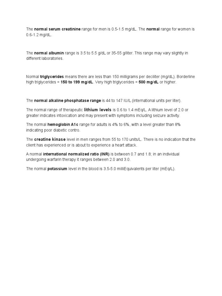 Normal Ranges for Key Blood Tests | PDF