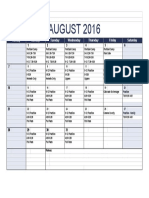 August Football Calendar - 2016 - Aug