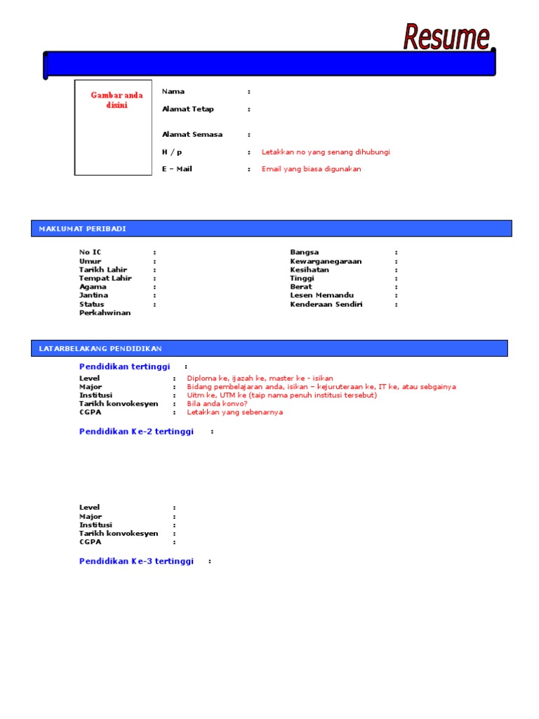 Format Resume Kerja Kerajaan Resume Templates In 2020 Microsoft Word Resume Template Resume Template Word Resume Template Examples