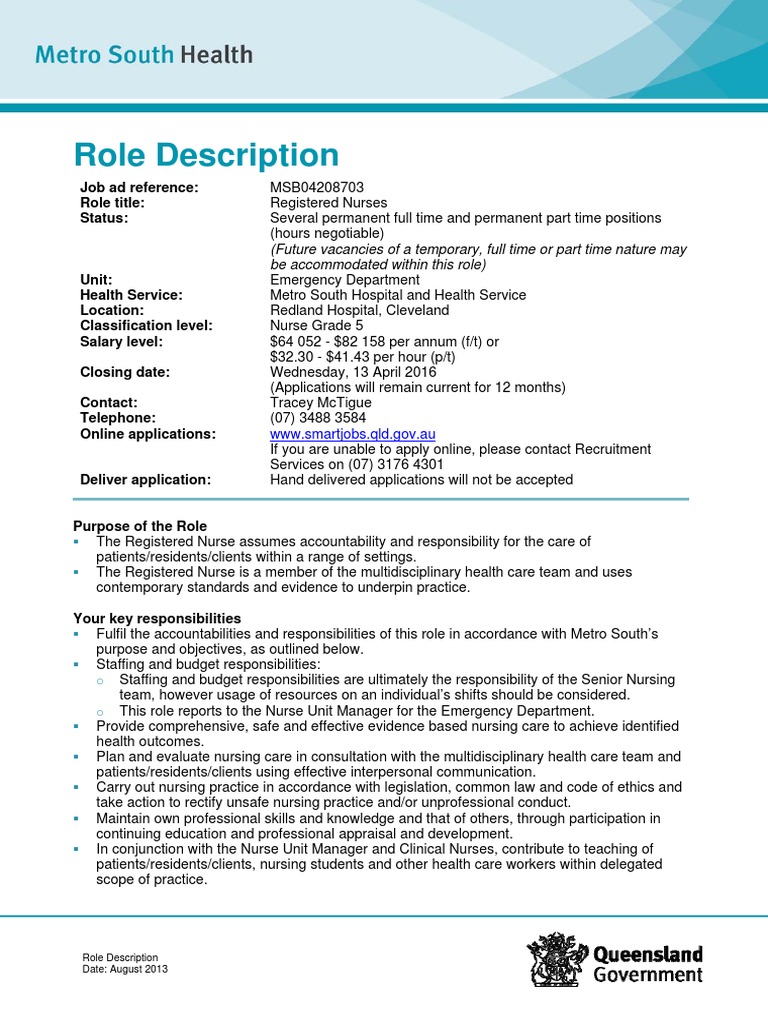 Registered Nurse ER Job description in Australia | Midwife | Nursing