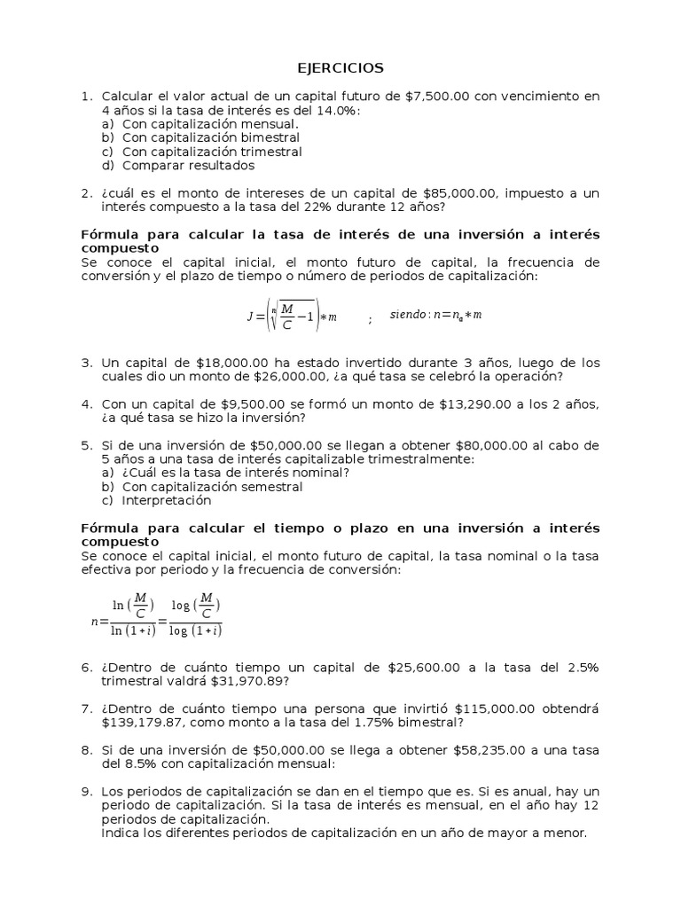 Ejercicios de Interés Compuesto y Capitalización | PDF | Tasas de ...