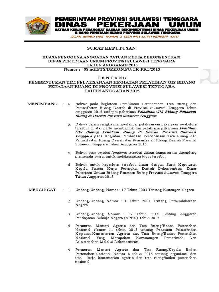 2 Sk Tim Swakelola Pelatihan Gis 2015 Doc