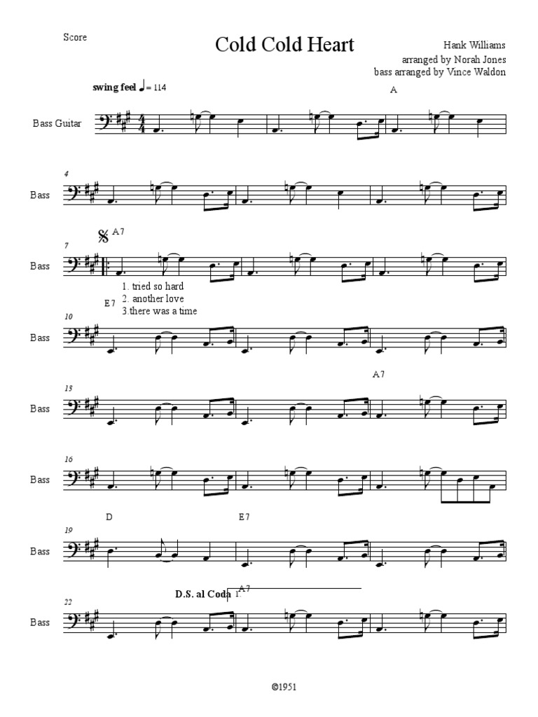 Cold Cold Heart Norah Jones Bass Chart