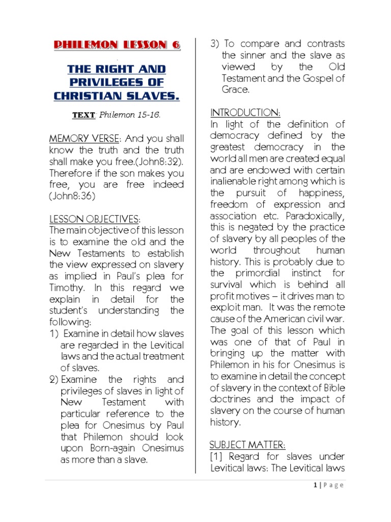 Philemon Lesson 6 PDF PDF Epistle To Philemon Theology