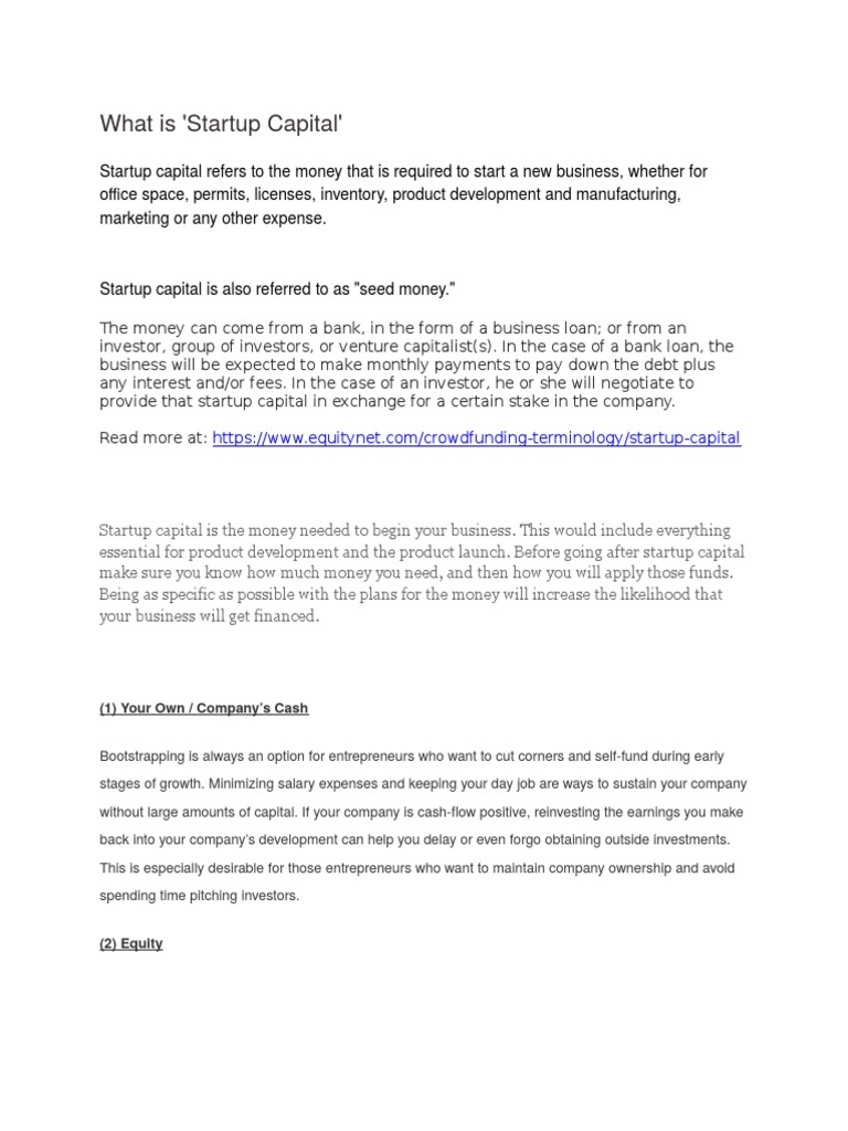 What is startup capital 1 your own company s cash pdf