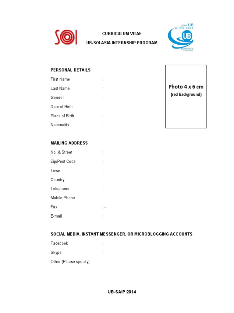 UB-SAIP 2014 Internship CV Template | PDF