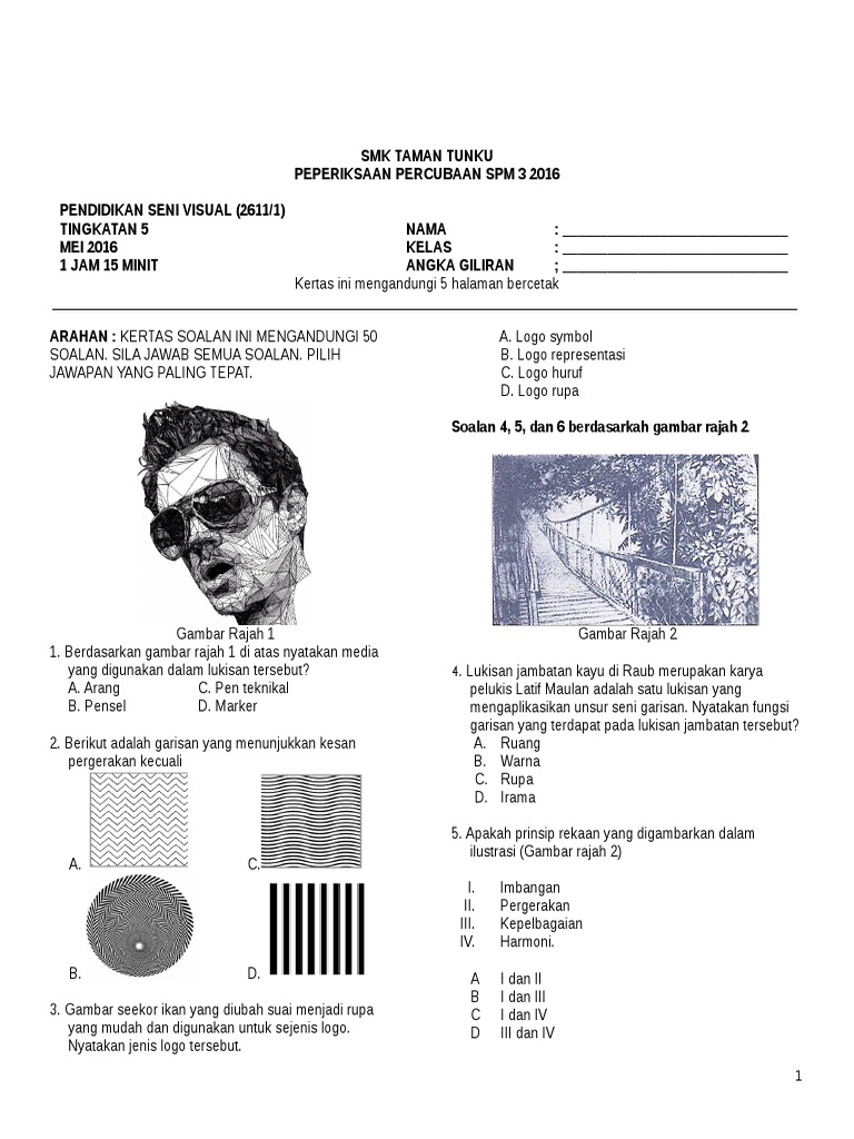 Pendidikan Seni Visual Tingkatan 5 kertas 1