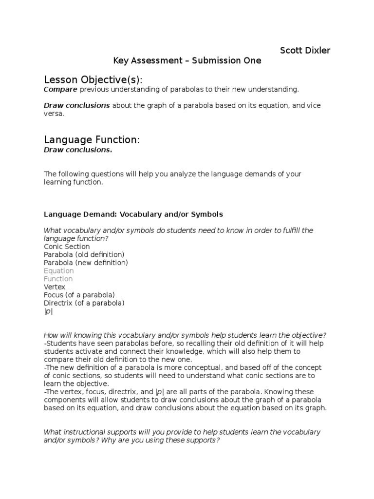Key Assessment - Submission One | PDF | Lesson Plan | Vocabulary