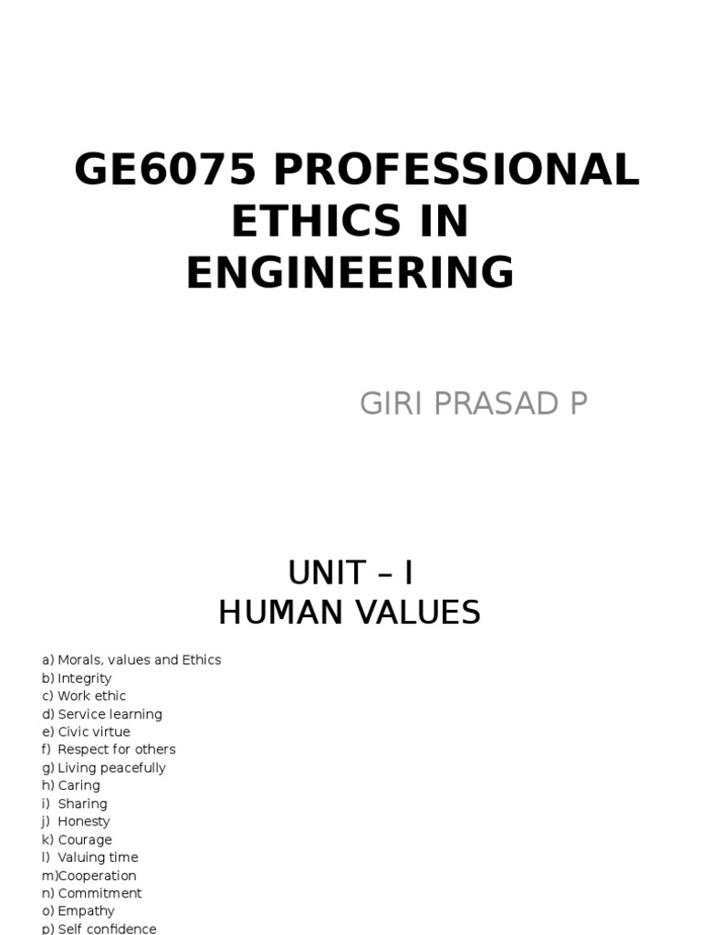 Engineering Ethics and Human Values Guide | PDF | Service Learning ...