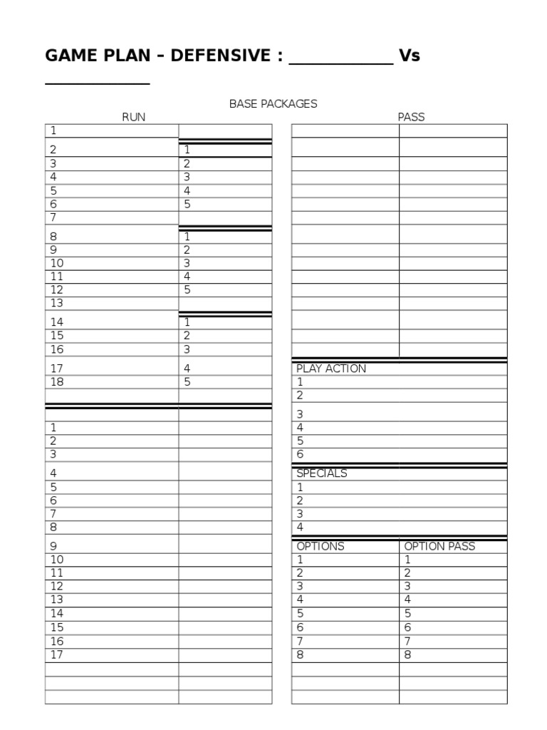 GAME PLAN - DEFENSIVE: - Vs | Download Free PDF | American Football ...