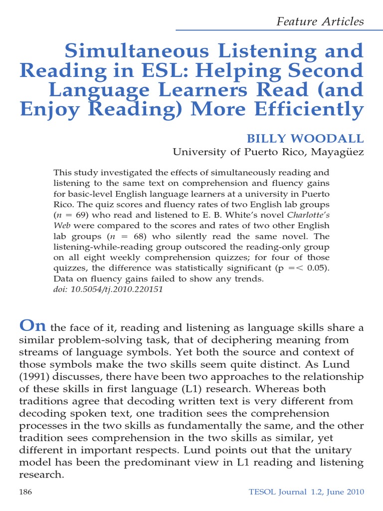 Simultaneous Reading and Listening in ESL | PDF | Reading Comprehension ...