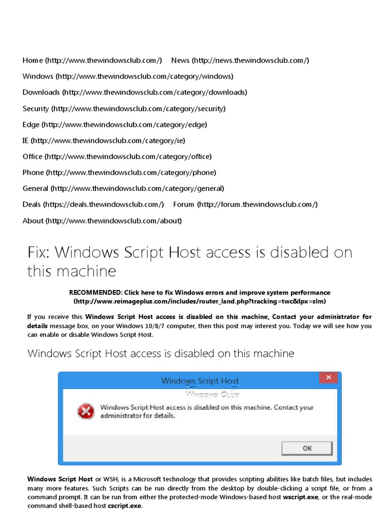 Windows script host access is disabled on this machine pdf