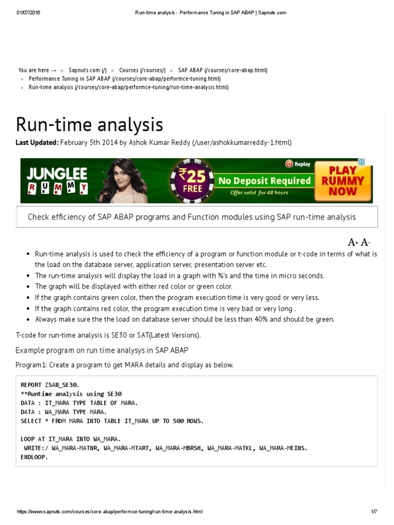 Run-Time Analysis - Performance Tuning in SAP ABAP - Sapnuts | PDF ...