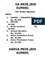 Harga Mess Jaya Kupang