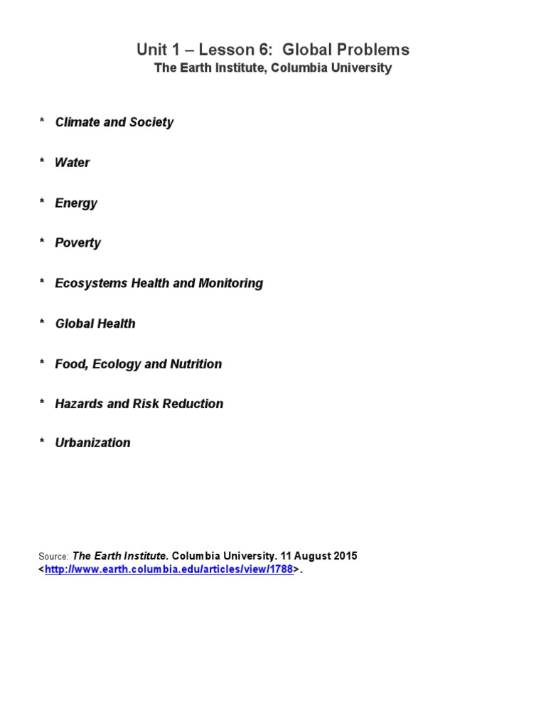 U1 l6 7 Global Problems - Earth Institue Columbia University | PDF ...