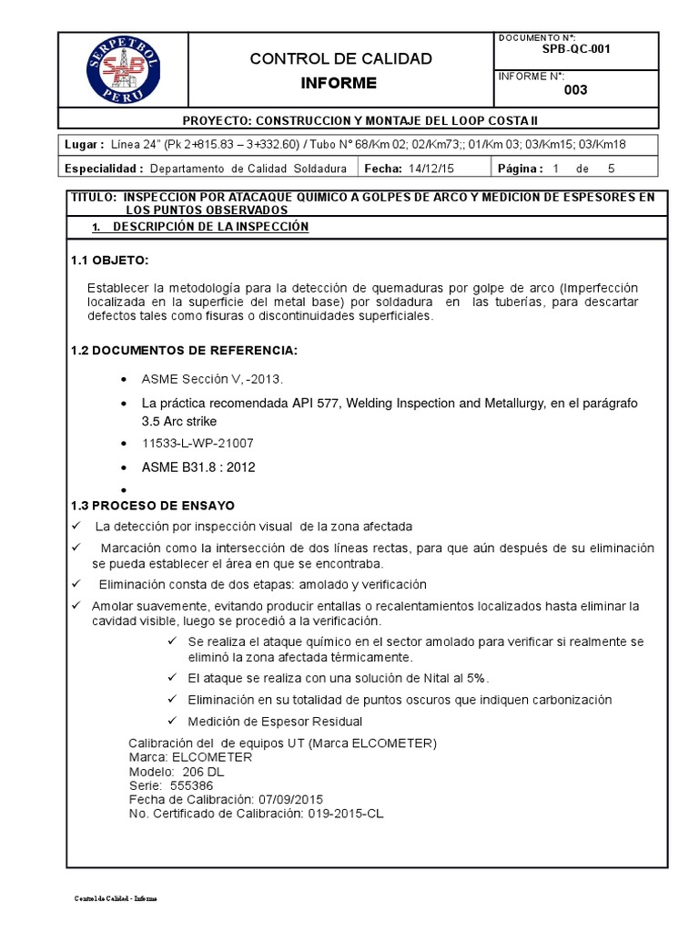 Informe de Control de Calidad en Soldadura | PDF | Gestión de proceso ...