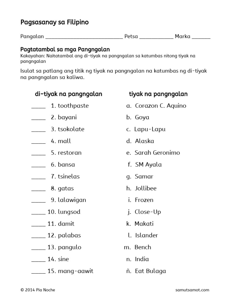 pambalana grade pantangi 1 o worksheet Pantangi Pambalana 2 Grade