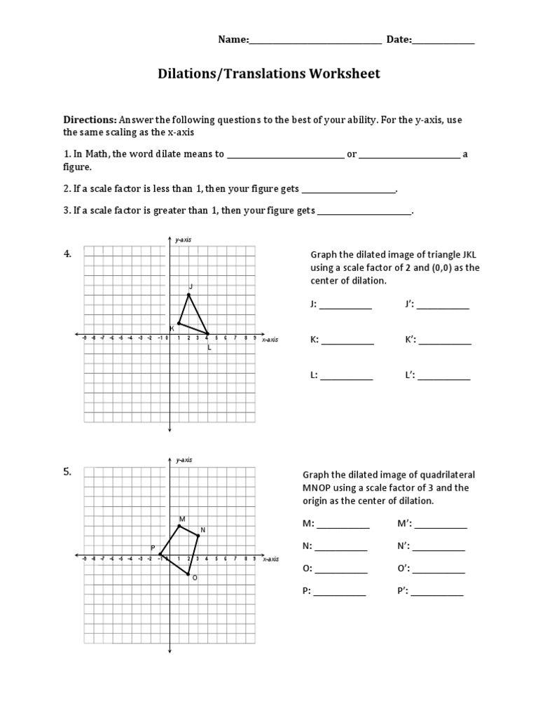 Dilations Translations  PDF  Cartesian Coordinate System With Dilations Worksheet Answer Key