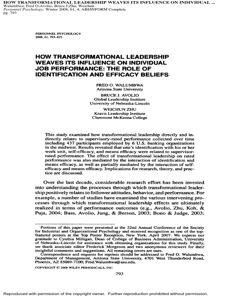 Transformational Leadership and Individual Job Performance | PDF ...