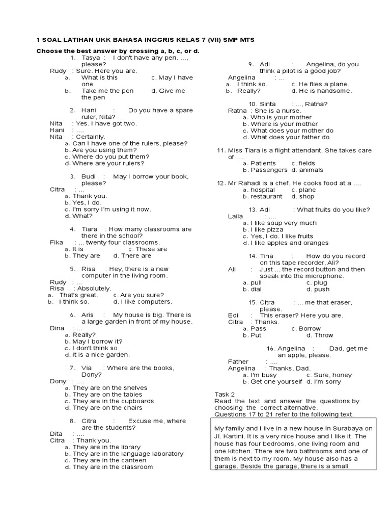 1 Soal Latihan Ukk Bahasa Inggris Kelas 7 | Foods | Food & Wine