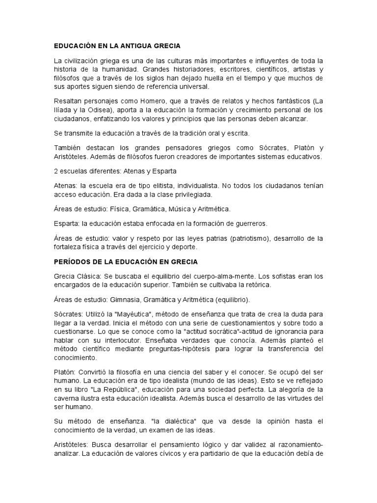 Educación en La Antigua Grecia | PDF | Baja Edad Media | Sócrates
