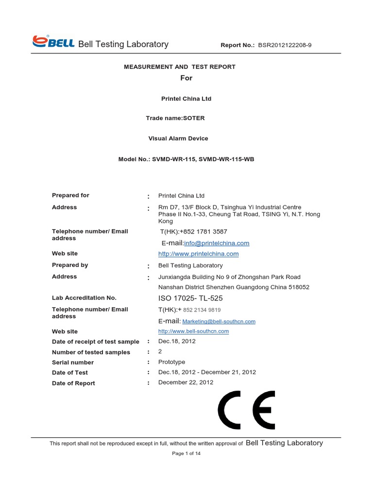 Soter Visual Alarm Device Test Report | PDF | Science | Computing And ...