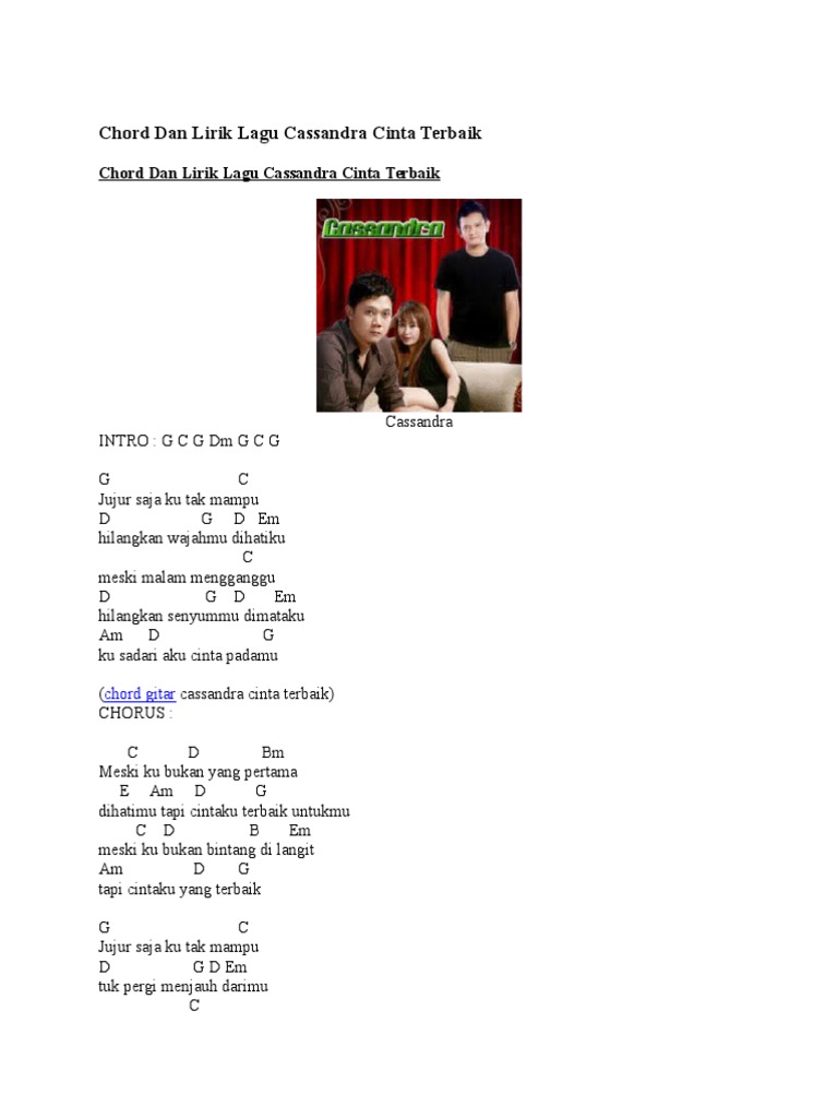Chord Dan Lirik Lagu Cassandra Cinta Terbaik