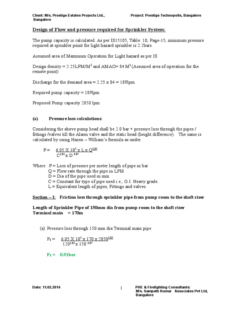 Design of Sprinkler System | PDF | Fire Sprinkler System | Pump
