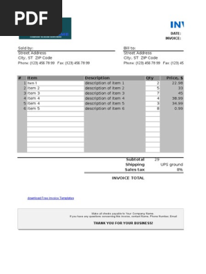 Sales Invoice Calculating Total Blue