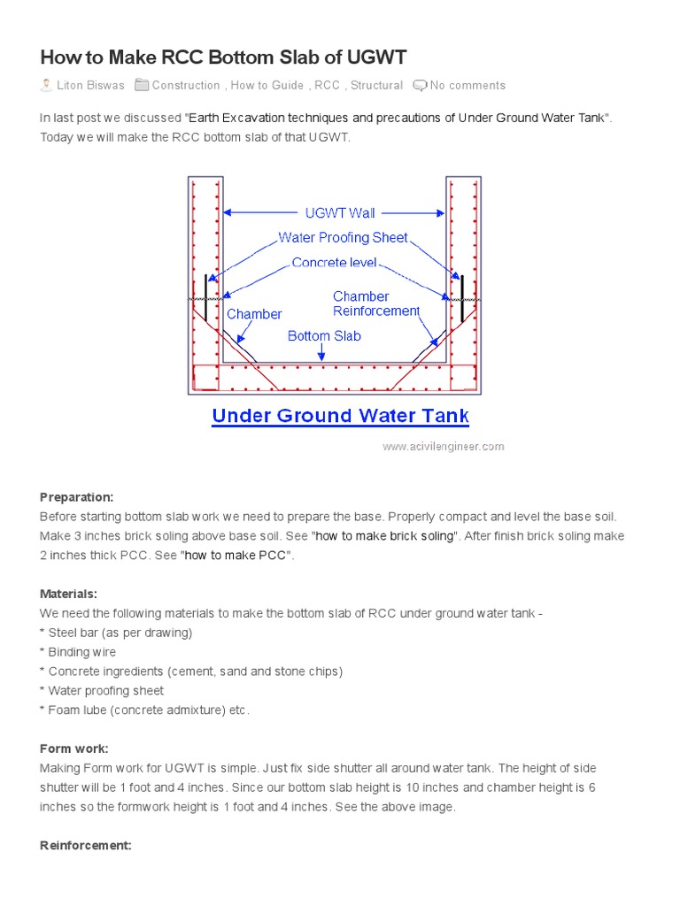 How To Make RCC Bottom Slab of UGWT - A Civil Engineer | PDF