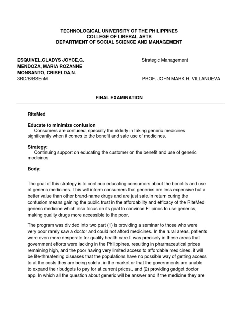 Ritemed Corporate Strategic Study | PDF | Generic Drug | Pharmaceutical