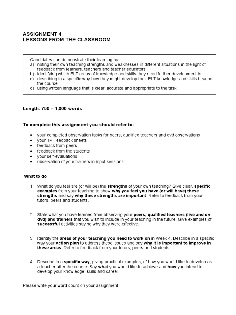 CELTA Assignment 4: Classroom Insights | PDF | Career & Growth | Business