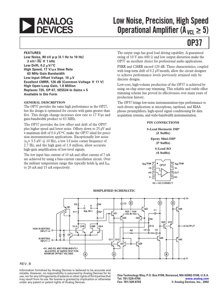 OP37 | PDF | Amplifier | Operational Amplifier