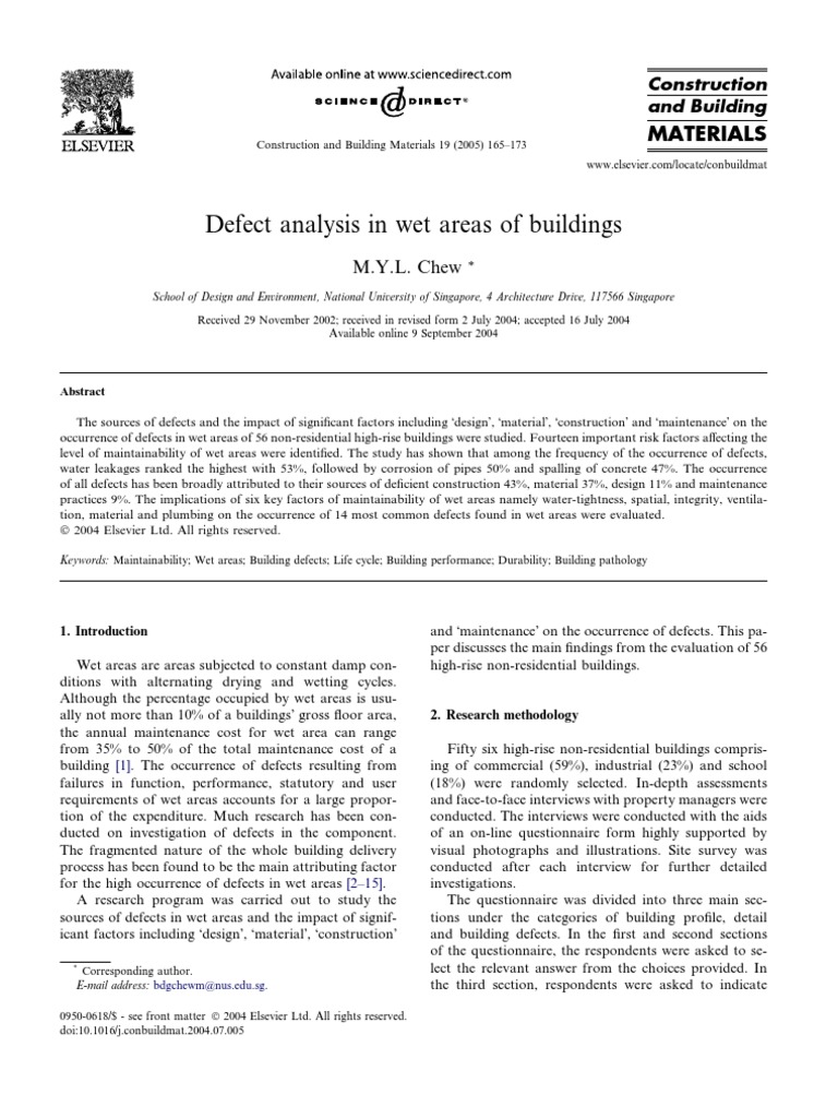 Defect Analysis in Building Wet Areas | PDF | Corrosion | Plumbing