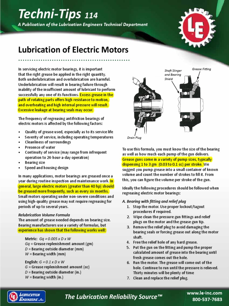 114 Lubrication of Electric Motors Bearing (Mechanical) Pump