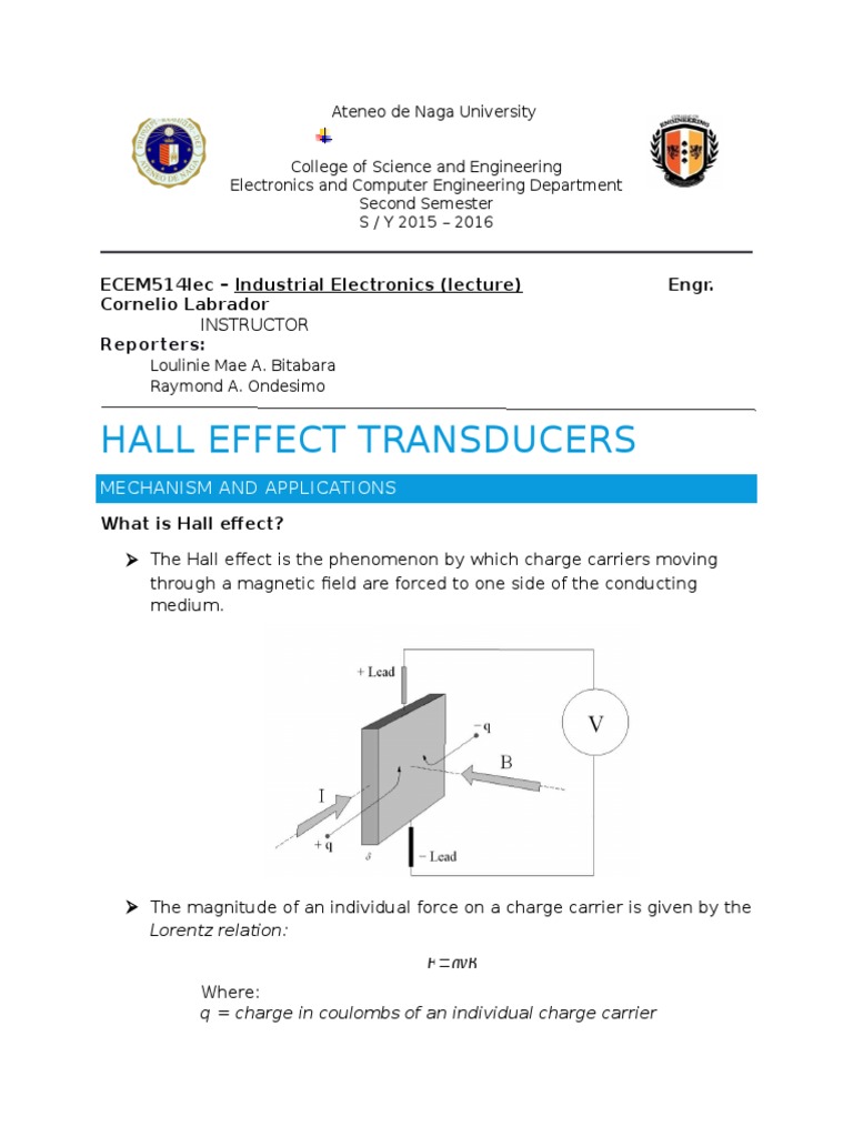 Report On Hall Effect Transducers PDF Electrical Components