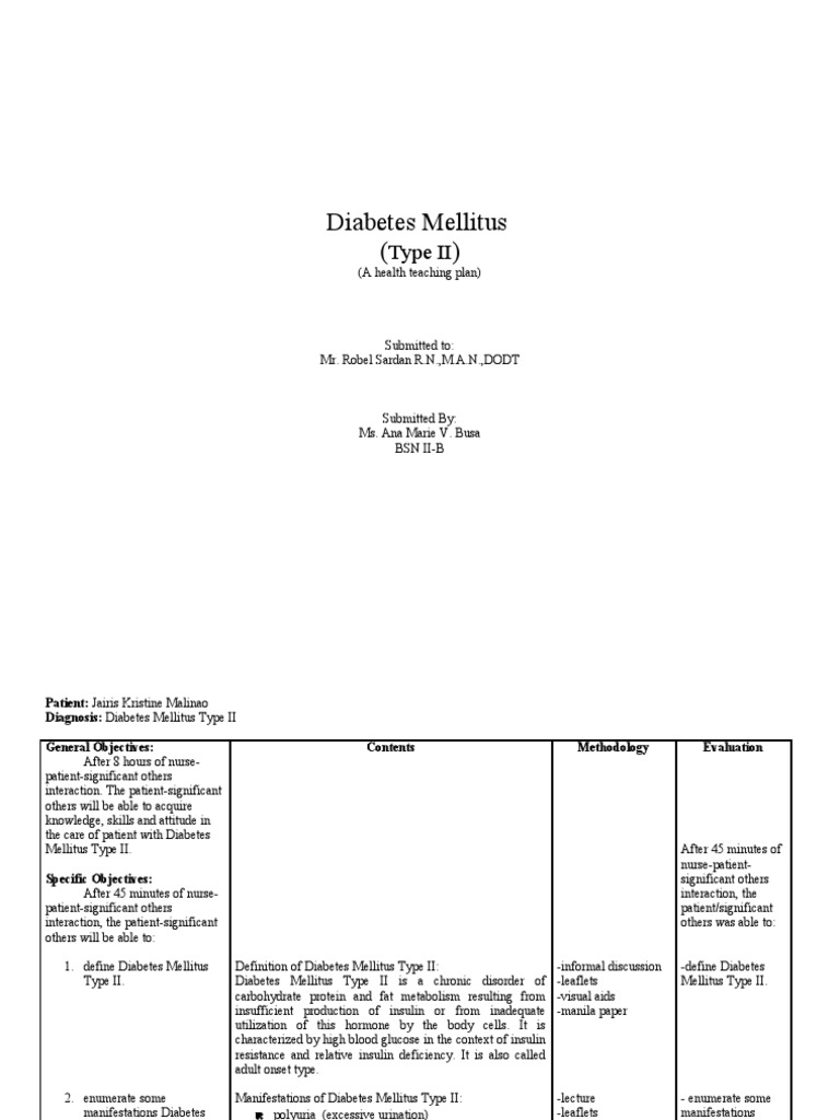 Dm Health Teaching Plan Diabetes Mellitus Diabetes Mellitus Type 2