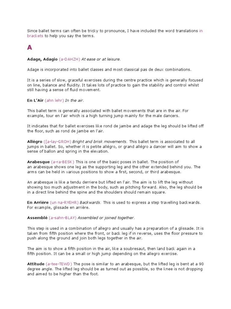 Ballet Dictionary.docx Physical Exercise Ballet