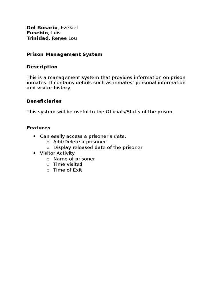 Prison Inmate Management System | PDF