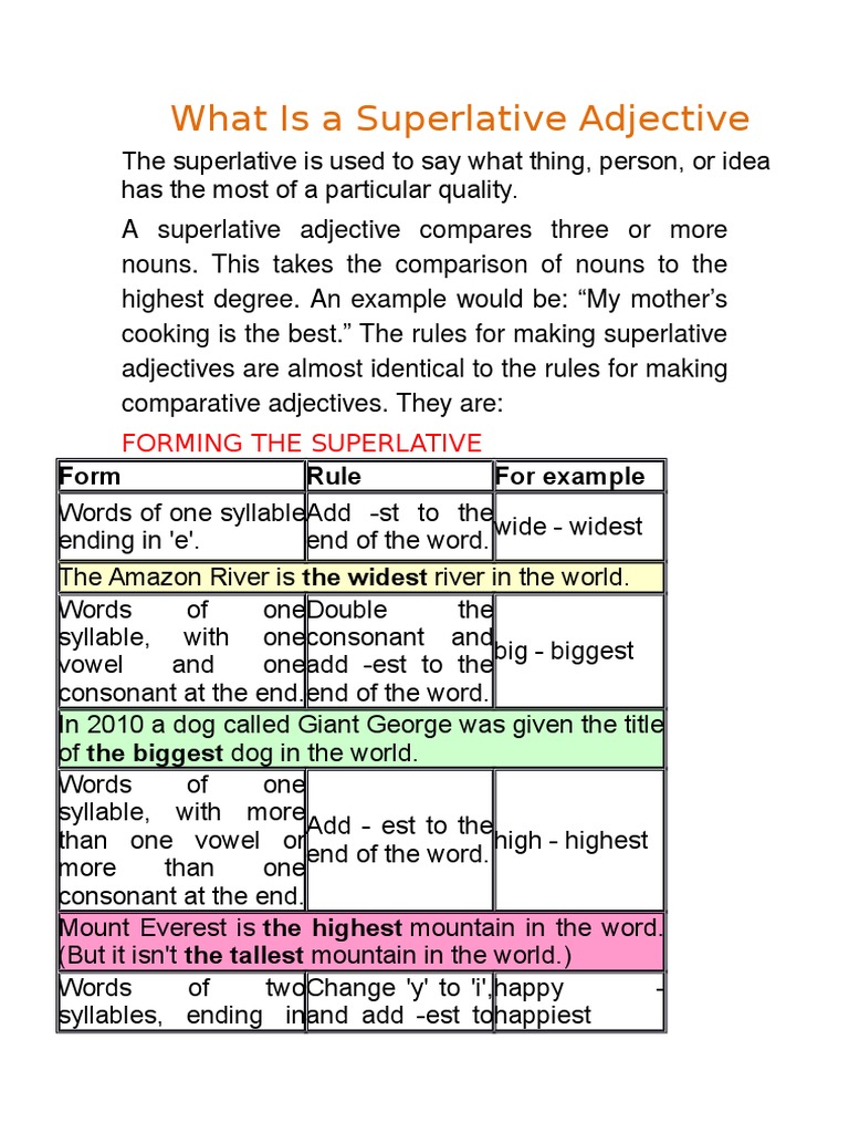 Superlative Adjectives Explained | PDF | Semantic Units | Language ...