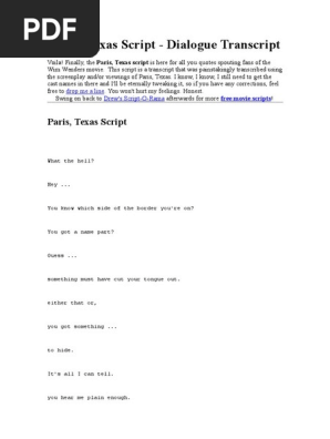 Paris Texas Script Pdf Leisure Nature