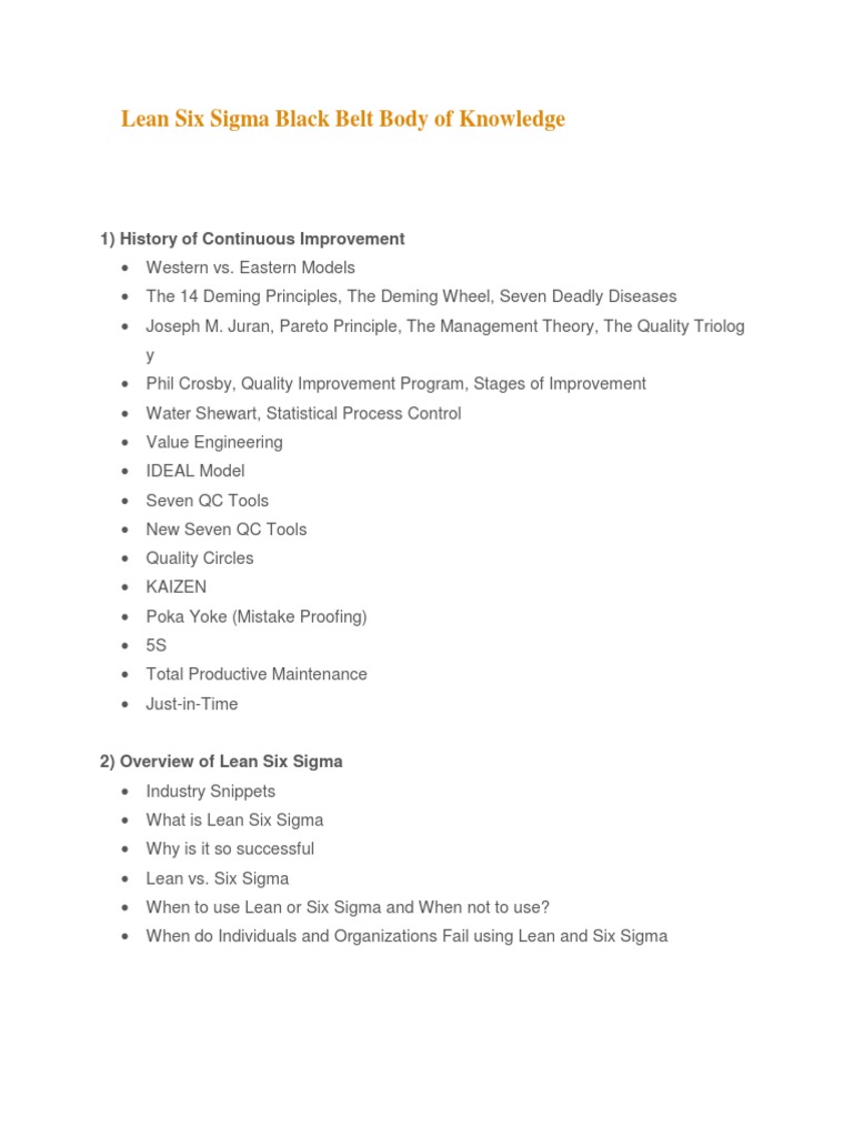 Lean Six Sigma Black Belt Body of Knowledge PDF | PDF | Six Sigma ...