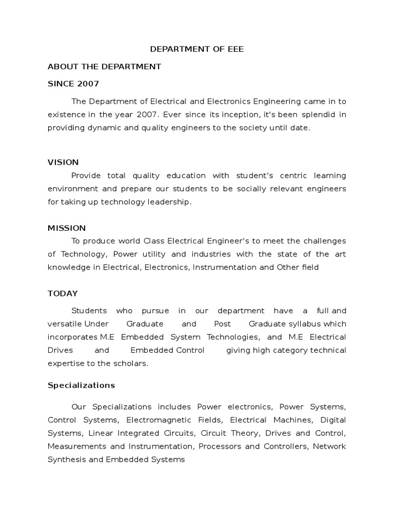 EEE Department Overview and Programs | PDF | Electronics | Electrical ...