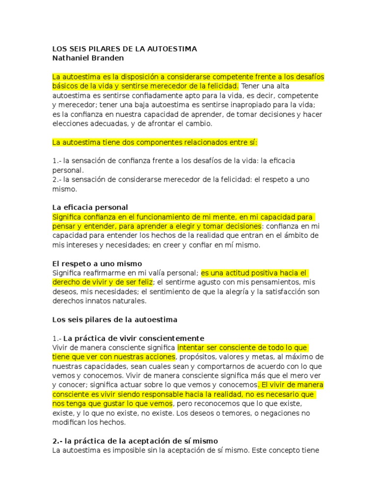 Seis Pilares de la Autoestima | PDF | Autoestima | Metafísica de la mente