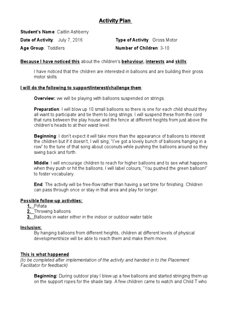 Toddler Balloon Play Plan | PDF | Cognition | Psychology