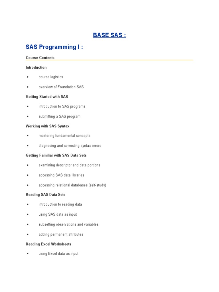 Base Sas - Course Syllabus | PDF | Sas (Software) | Data