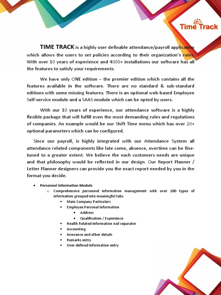 Time Track Is A Highly User Definable Attendance Payroll Application Payroll Software This decision cannot be changed. scribd