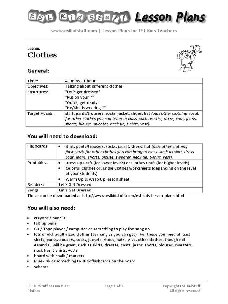 Clothes Lesson Plan | Download Free PDF | Lesson Plan | Trousers
