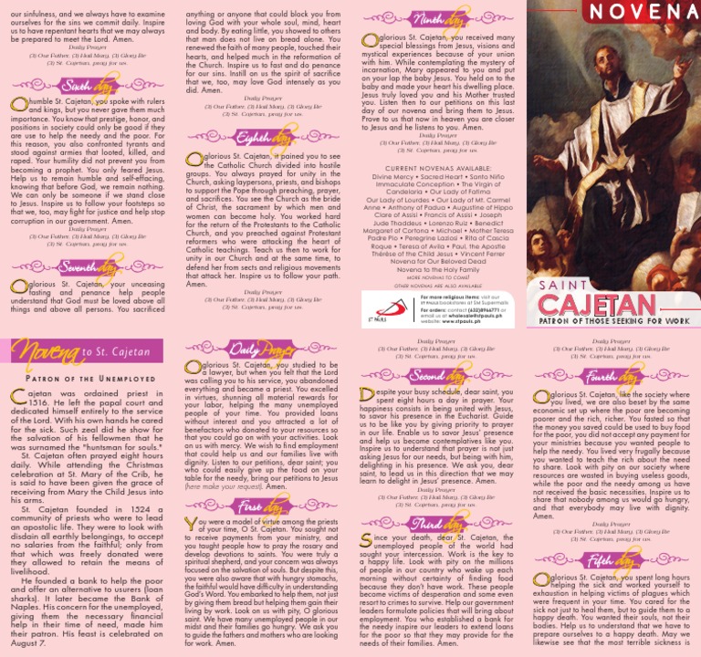 Novena To St. Cajetan PDF Catholic Church Lord's Prayer