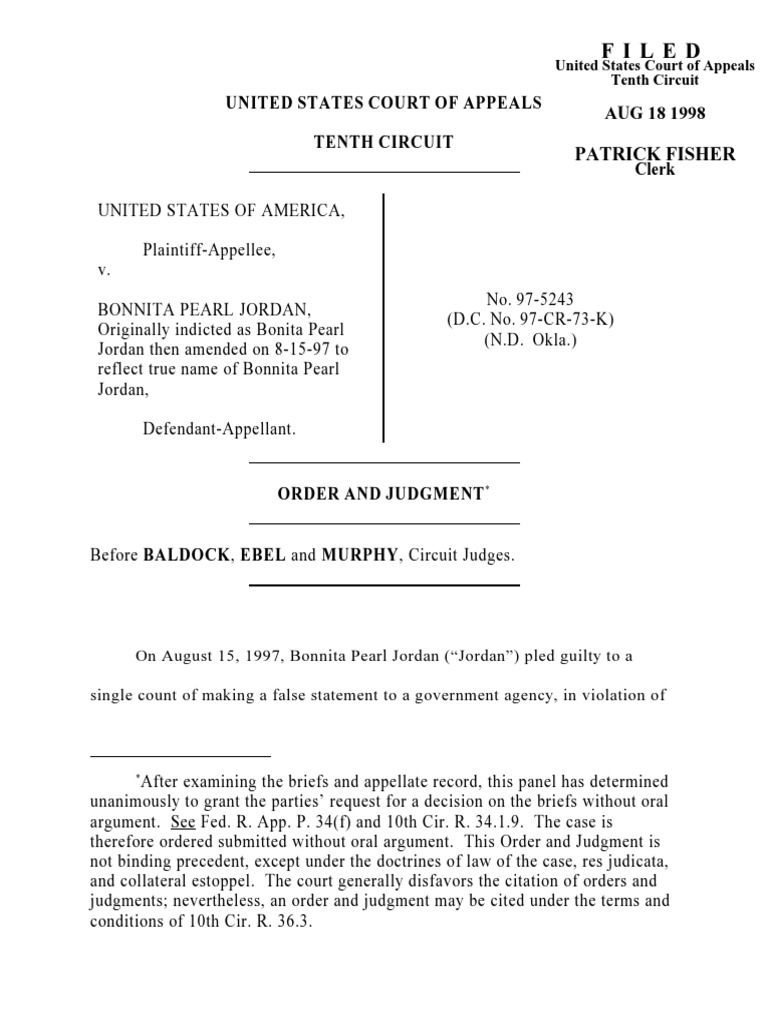 United States v. Jordan, 10th Cir. (1998) Presentence Investigation